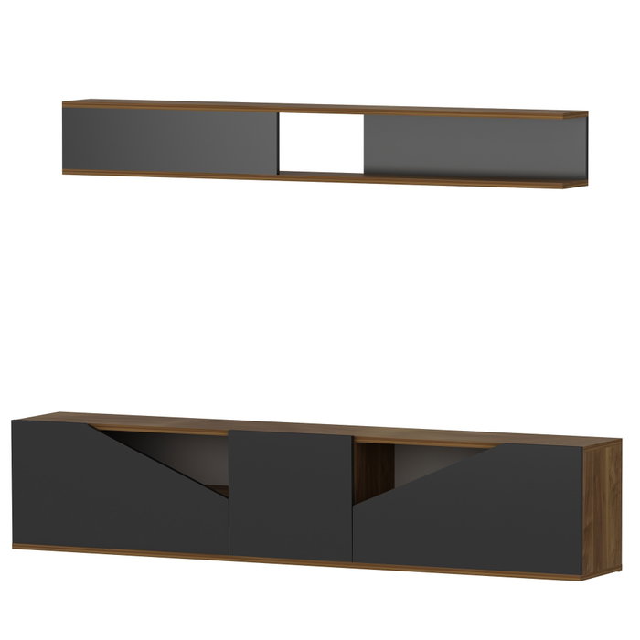 Hanah Home Mueble de TV Nogal y Negro con Estante de Pared Hanah Home Mueble de TV Nogal y Negro con Estante de Pared